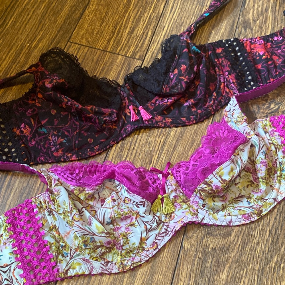 Aubade Paris Lace Floral Bra Size 34D French Lingerie Bundle Black Pink